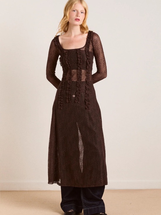 Damson Madder Dresses & Skirts - DAMSON MADDER RAPHI LACE MIDI DRESS IN COFFEE